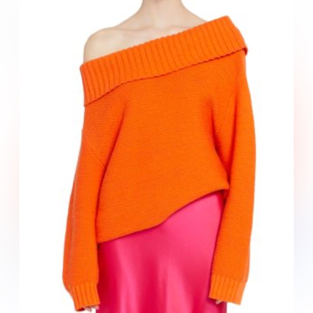 Alice + Olivia Bonnie Off The Shoulder Sweater Orange Size Medium